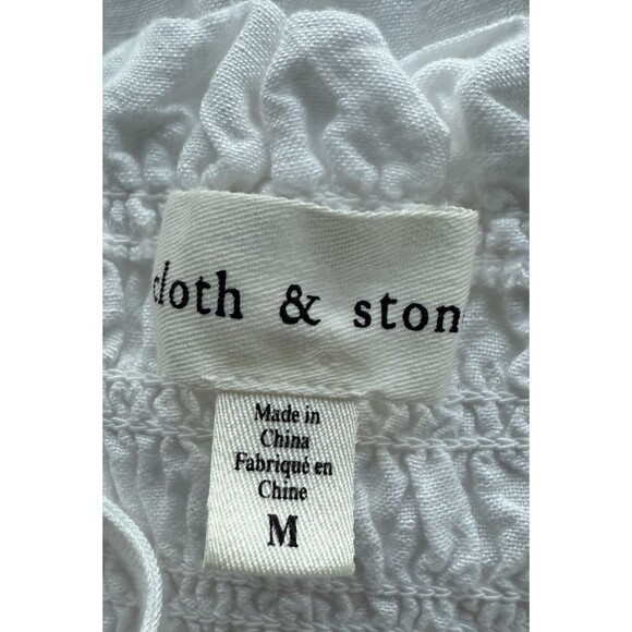 Anthropologie Cloth & Stone Smocked Linen Blend Blouse Size M White Tank Top - Picture 3 of 8